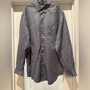 ORVIS Blue Plaid Shirt Size XL Hidden Button Down Wrinkle Free Work Office